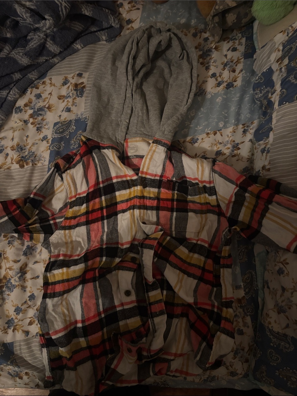 wonder nation Plaid Hooded Button-Up Shirt - Gray Hood, Red, Yellow, Black